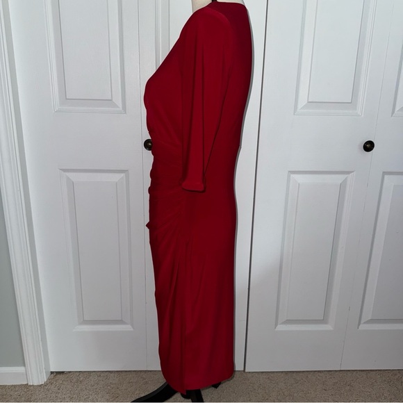 Ralph Lauren Women's Red Dress 3/4 Sleeve V-Neck Flattering‎ Sexy Evening size 6 - Picture 3 of 10